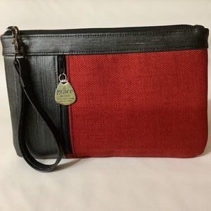 Zippered wristlet wallet with credit card slots. New Hand Crafted. Red/Black